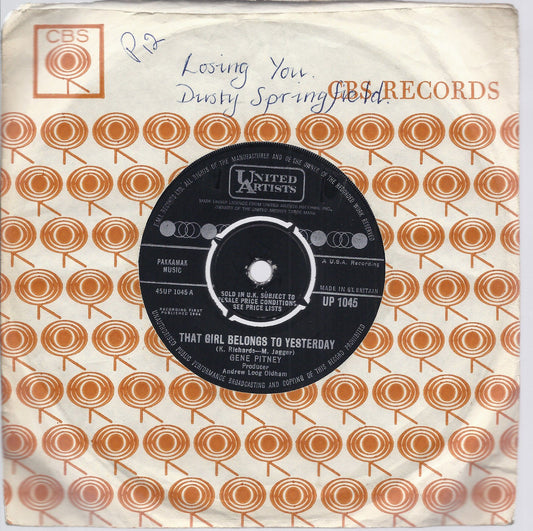 THAT GIRL BELONGS TO YESTERDAY - WHO NEEDS IT -- GENE PITNEY