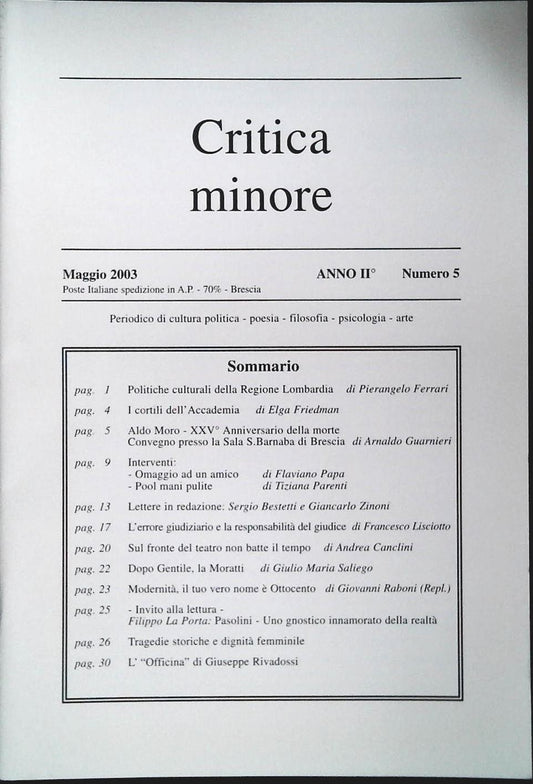 CRITICA MINORE - MAGGIO 2003