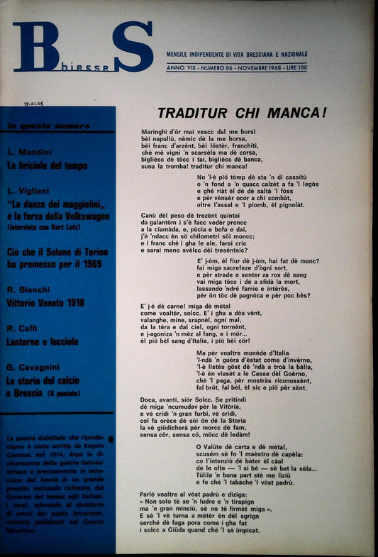 BS BIESSE - MENSILE  DI VITA BRESCIANA E NAZIONALE - N. 86 NOVEMBRE 1968