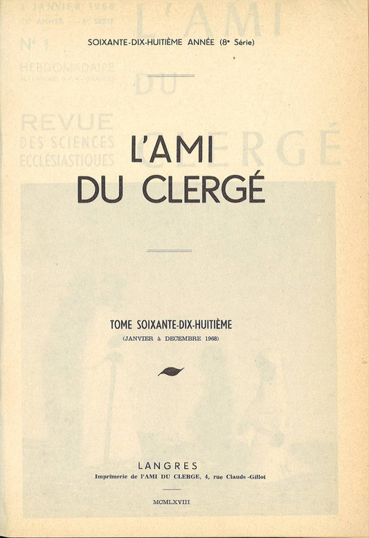 L'AMI DU CLERGE' - ANNATA 1968   FRENCH TEXT