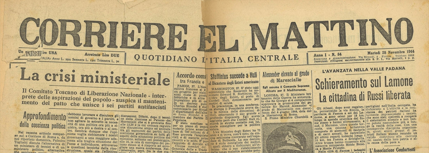 CORRIERE DEL MATTINO 28 NOVEMBRE 1944 - RUSSI LIBERATA - PROMOZIONE ALEXANDER