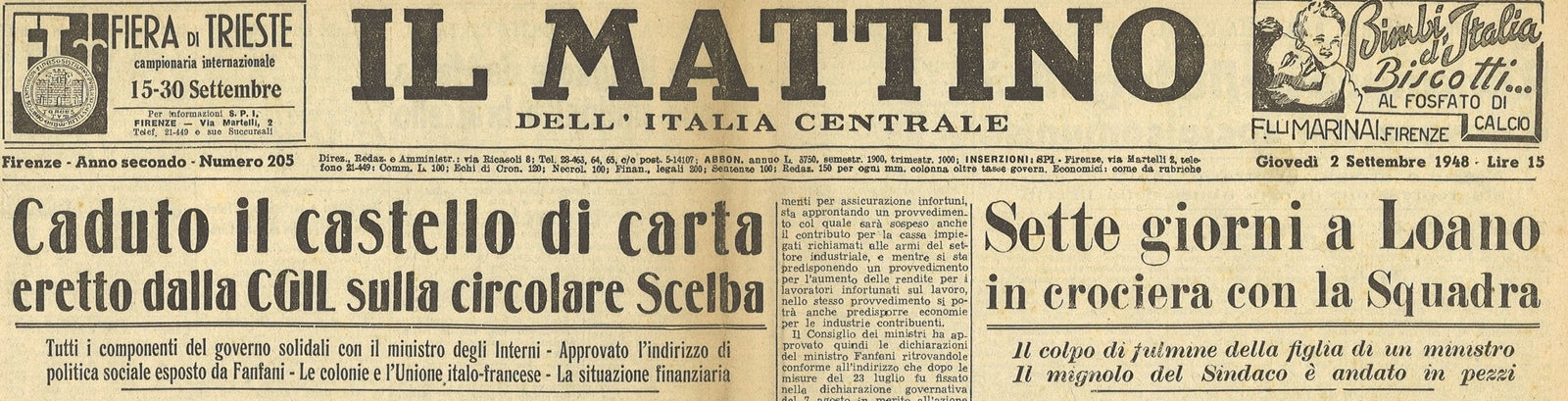 IL MATTINO DELL'ITALIA CENTRALE - 2 SETTEMBRE 1948 - CGIL-SCELBA-BLOCCO BERLINO