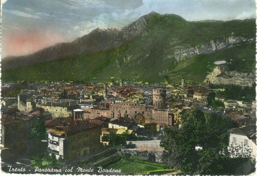 TRENTO - PANORAMA CON MONTE BONDONE- V1957-ACQUARELLATA