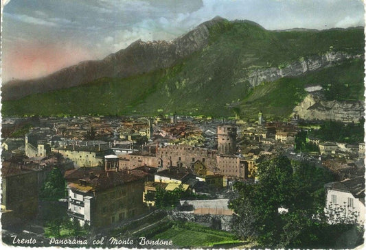 TRENTO - PANORAMA CON MONTE BONDONE- V1957-ACQUARELLATA