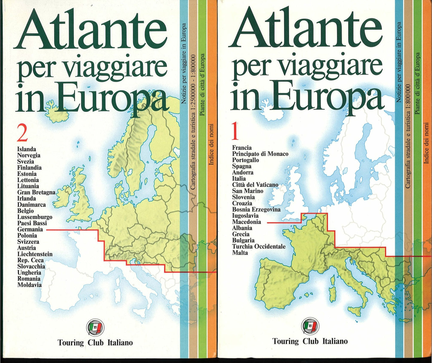 ATLANTE PER VIAGGIARE IN EUROPA. TOURING CLUB ITALIANO - DUE VOLUMI