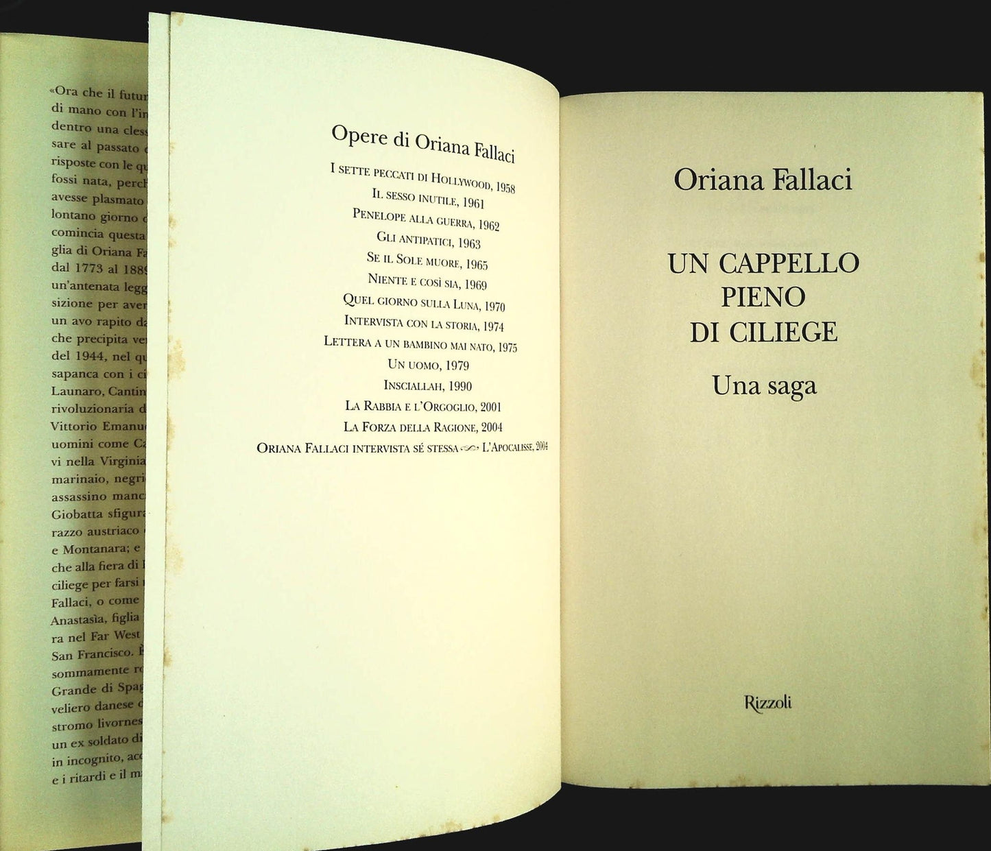 UN CAPPELLO DI CILIEGE - ORIANA FALLACI - PRIMA EDIZIONE 2008
