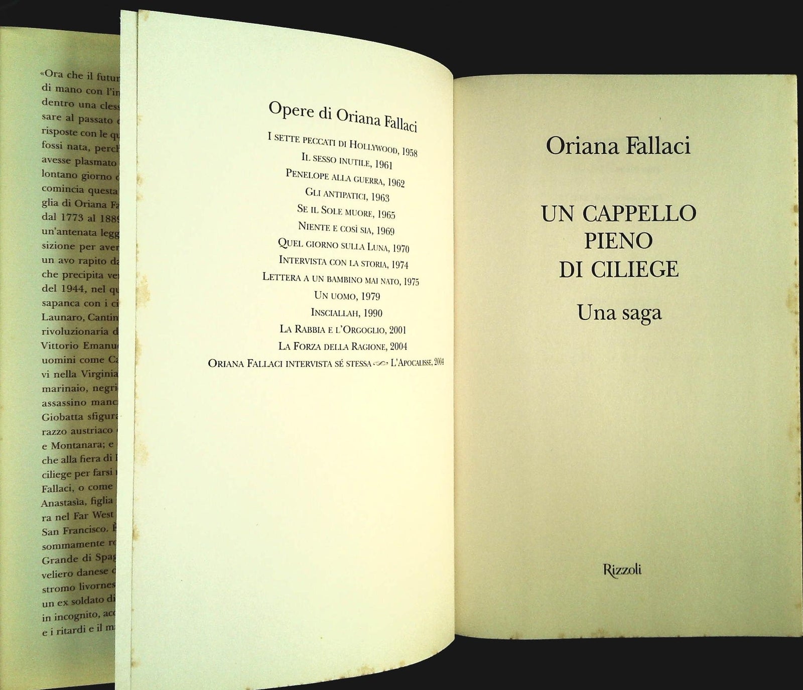 UN CAPPELLO DI CILIEGE - ORIANA FALLACI - PRIMA EDIZIONE 2008