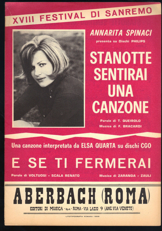 STANOTTE SENTIRAI UNA CANZONE # ANNARITA SPINACI - E SE TI FERMERAI # SPARTITO