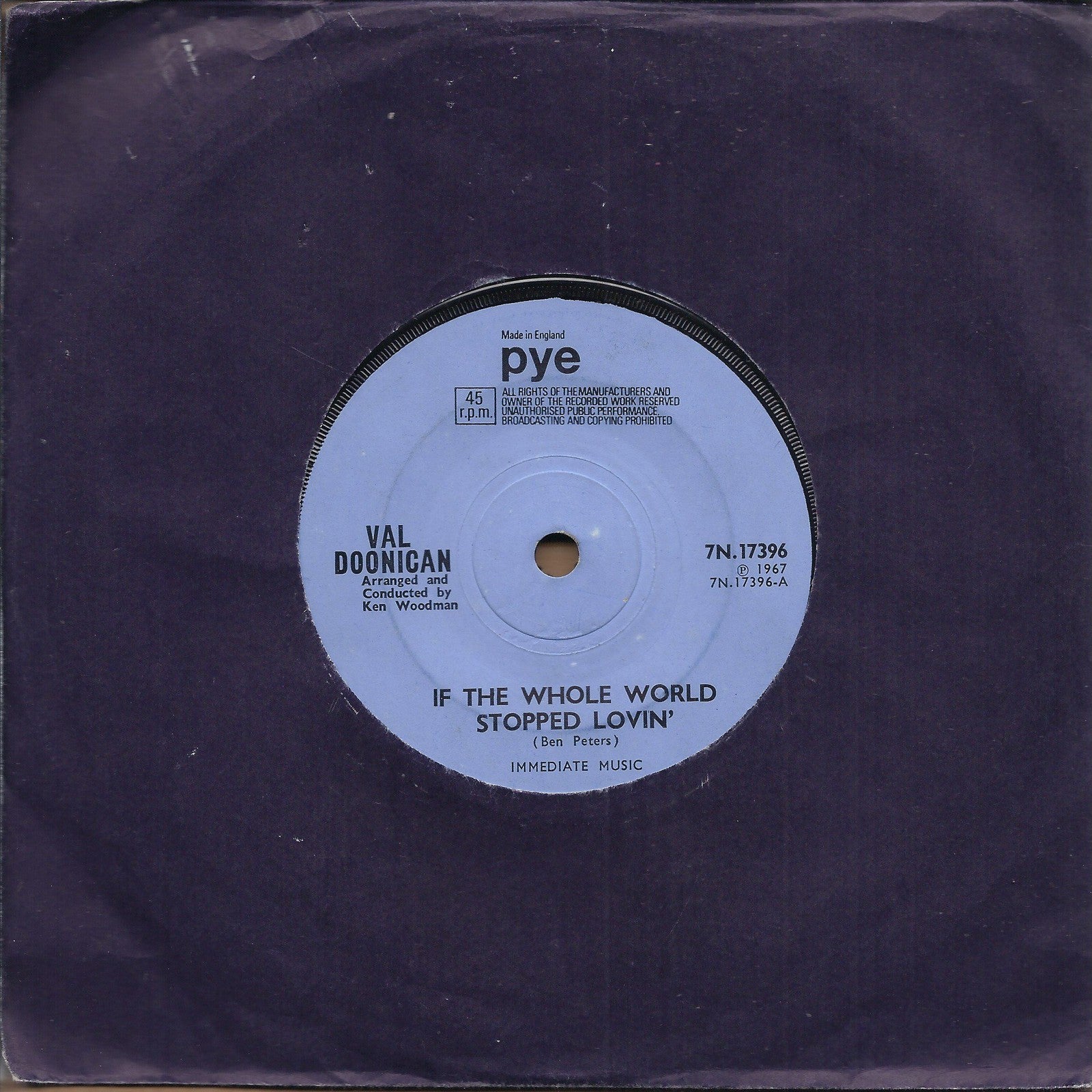 IF THE WHOLE WORLD STOPPED LOVIN - I D RATHER THINK OF YOU -- VAL DOONICAN