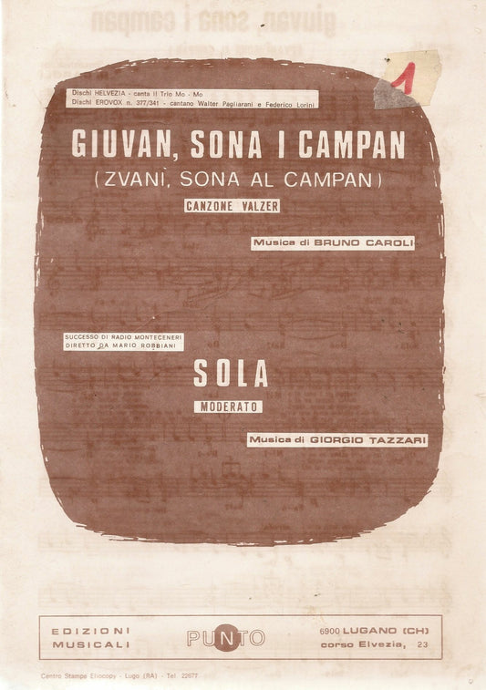GIUVAN SONA I CAMPAN - SOLA - SPARTITO-SHEET MUSIC