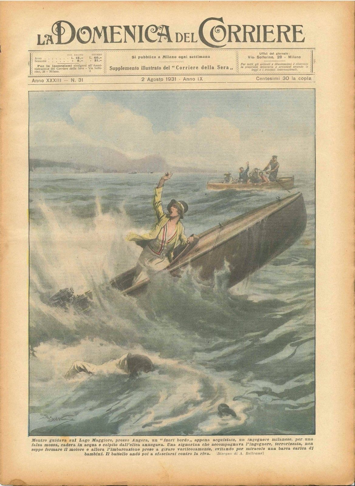 DOMENICA DEL CORRIERE N 31 - 2 AGOSTO 1931 - ILL. A. BELTRAME