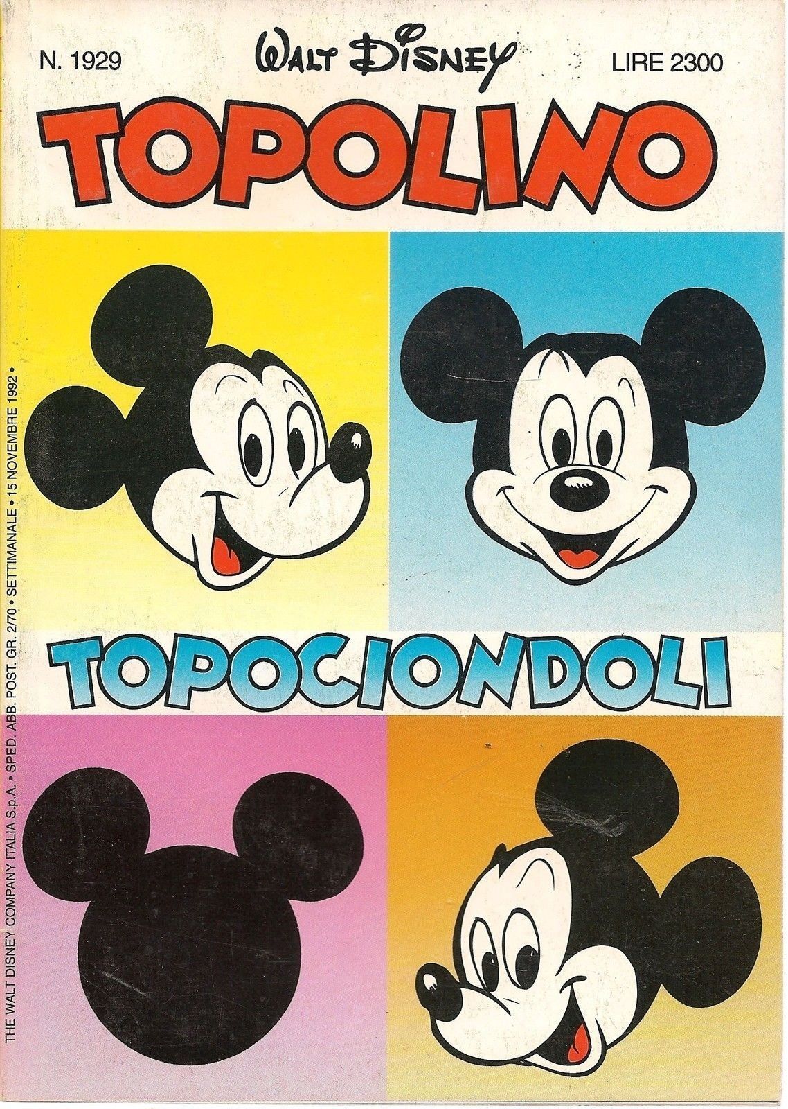 TOPOLINO N° 1929 - 15 NOVEMBRE 1992