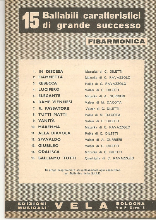 15 BALLABILI CARATTERISTICI DI GRANDE SUCCESSO - SPARTITO-SHEET MUSIC