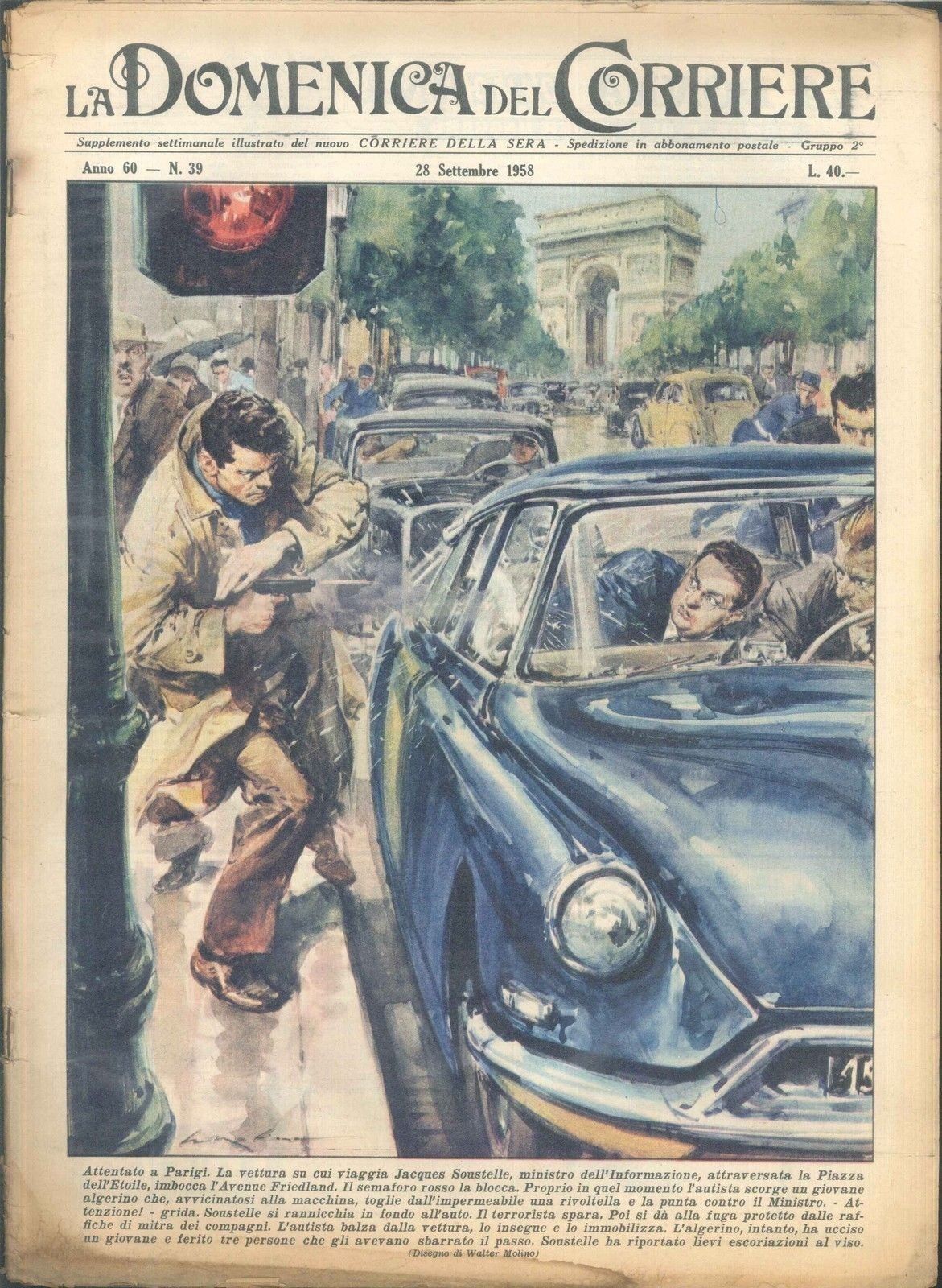 DOMENICA DEL CORRIERE N 39 - 28 SETTEMBRE 1958 - ILL. WALTER MOLINO