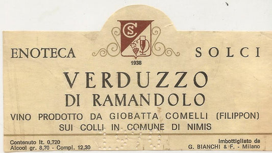 VERDUZZO DI RAMANDOLO 1970 - ENOTECA SOLCI-GIOBATTA COMELLI - ETICHETTA VINO