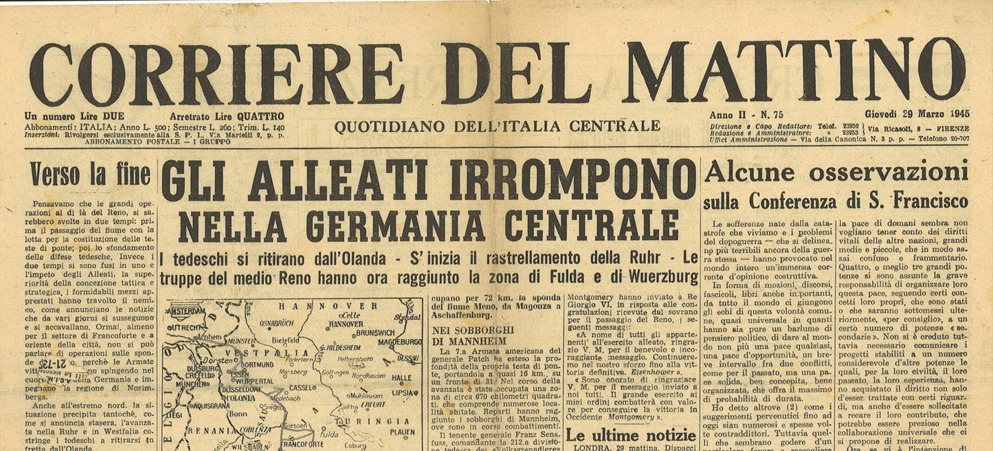 CORRIERE DEL MATTINO 9 MARZO 1945 - ALLEATI IRROMPONO  GERMANIA CENTRALE