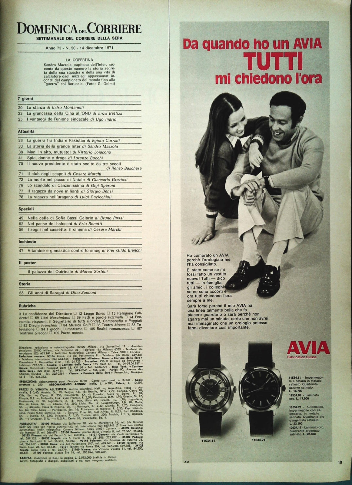 DOMENICA DEL CORRIERE 14 DISCEMBRE 1971 - MAZZOLA RACCONTA - FRONTE DEL PAKISTAN