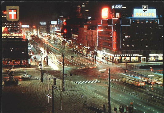 KOPENHAGEN - DER RATHAUSPLADS BEI NACHT - V1986