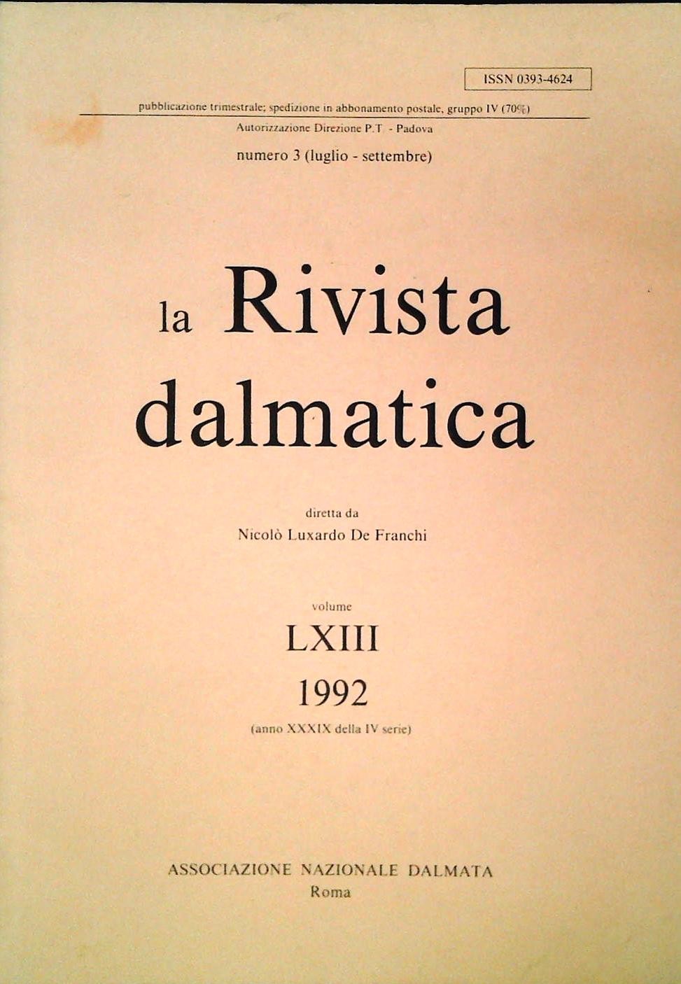 LA RIVISTA DALMATICA N. 63 - 1992