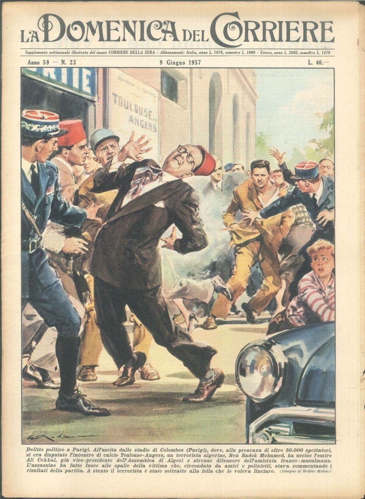 DOMENICA DEL CORRIERE N 23 - 9 GIUGNO  1957 - ILL. WALTER MOLINO