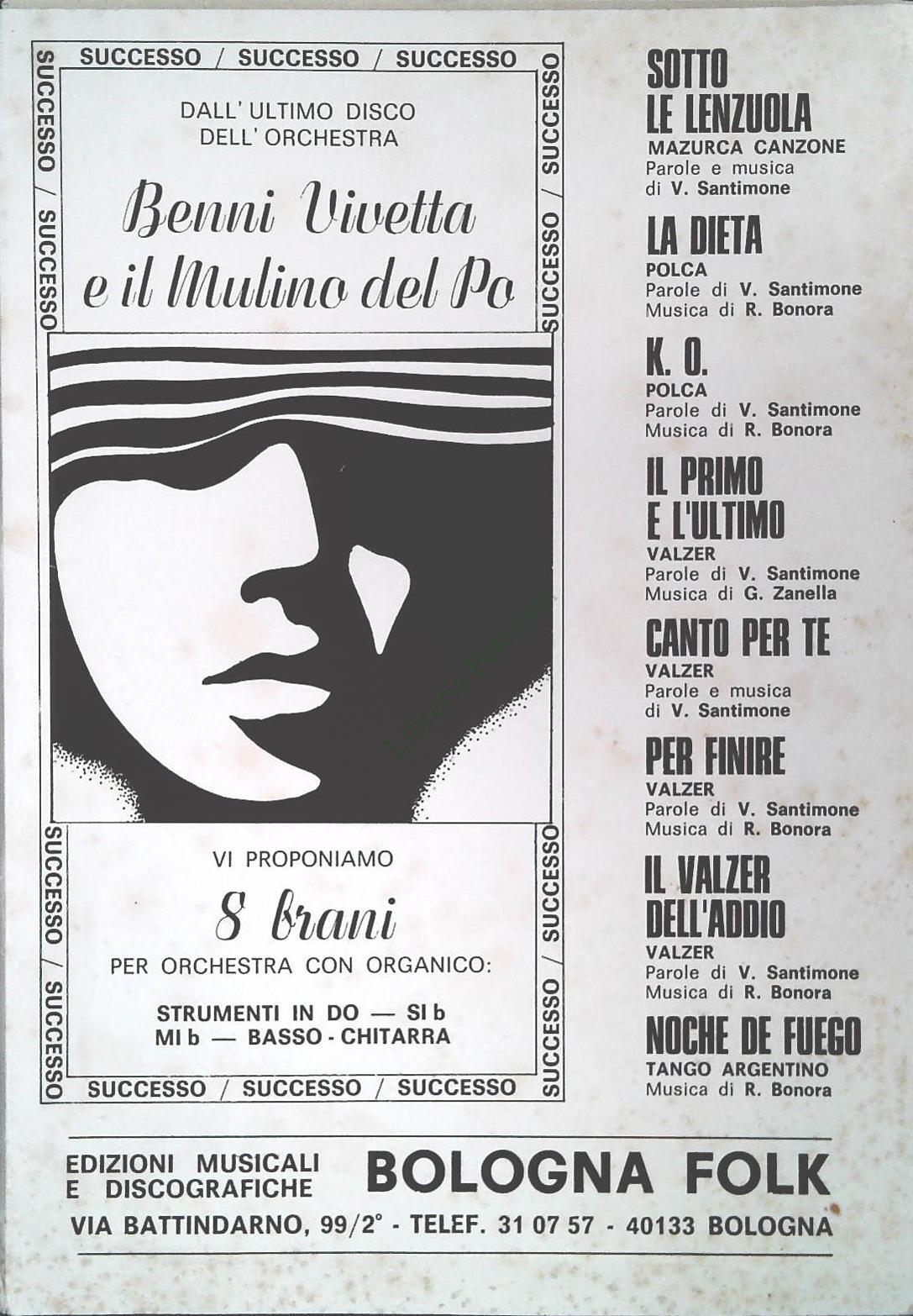 BENNI VIVETTA E IL MULINO DEL PO - 8 BRANI - SPARTITO-SHEET MUSIC