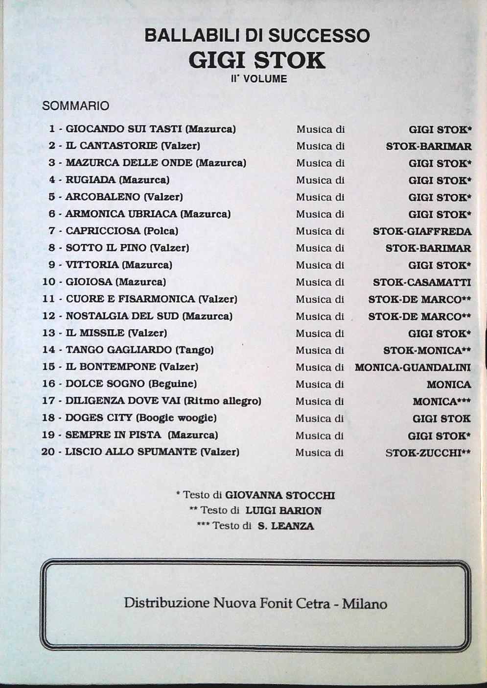 GIGI STOCK SECONDO VOLUME - 20 BRANI - SPARTITO-SHEET MUSIC
