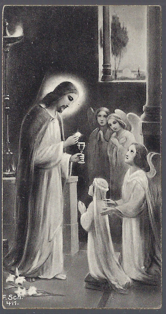SANTINO - GESU' CON ANGELI - PRIMA COMUNIONE - 1937 - F