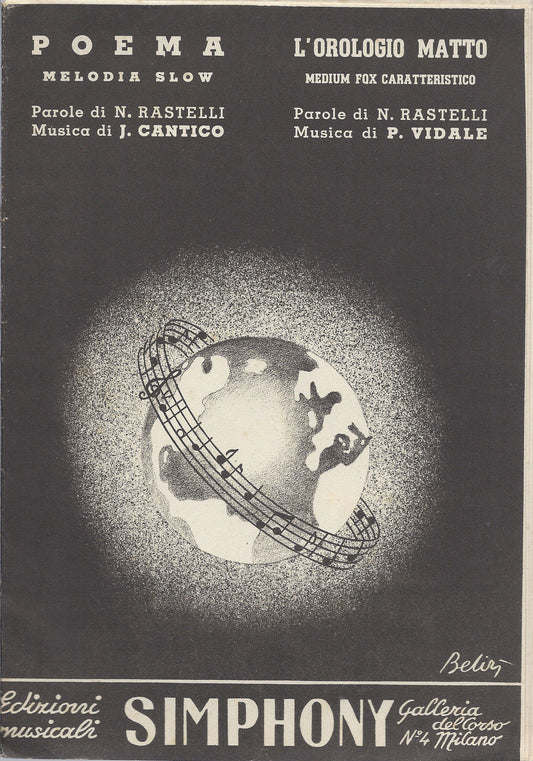 POEMA  N.Rastelli-J.Cantico - L'OROLOGIO MATTO  N. Rastelli-P. Vidale # SPARTITO