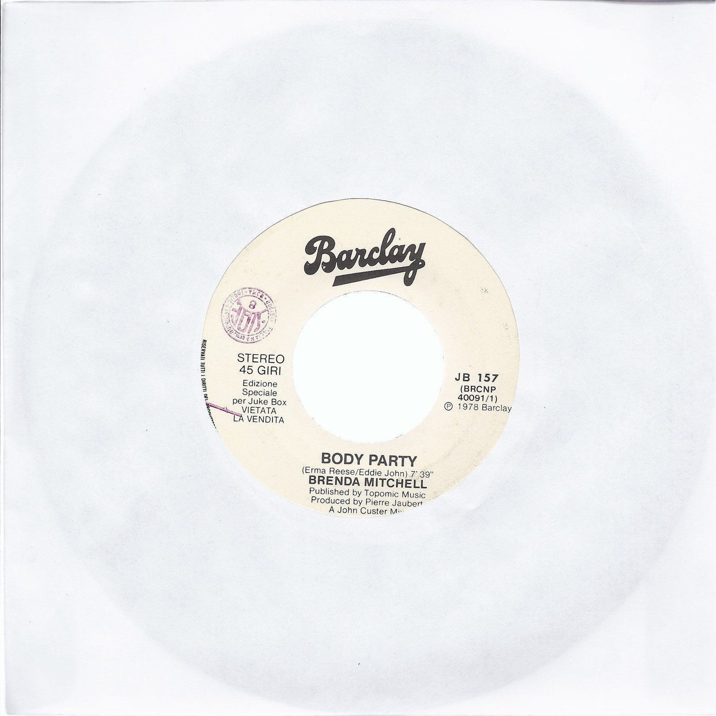 BODY PARTY # BRENDA MITCHELL -- NIGHT OWL # GERRY RAFFERTY - Edizione Juke Box