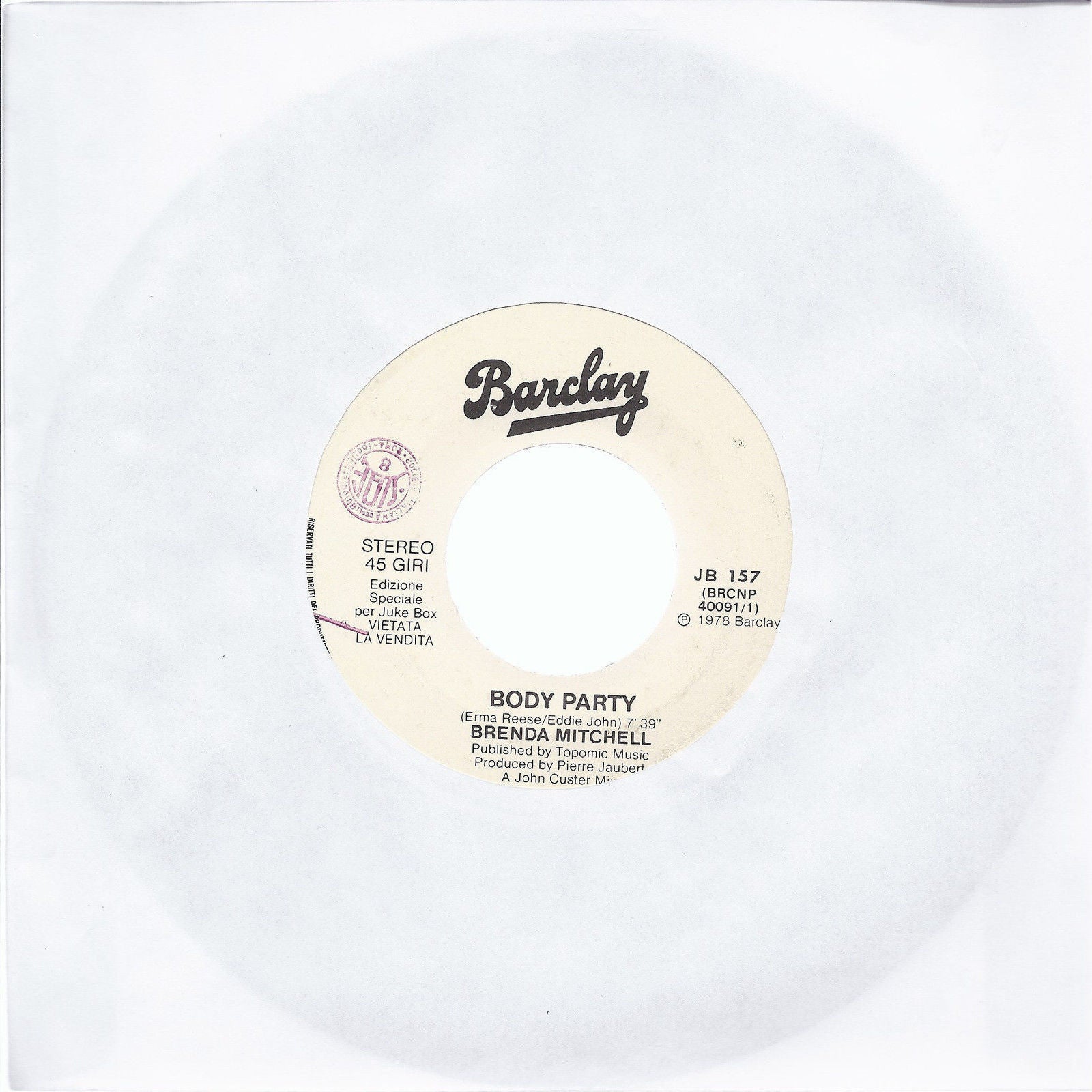 BODY PARTY # BRENDA MITCHELL -- NIGHT OWL # GERRY RAFFERTY - Edizione Juke Box