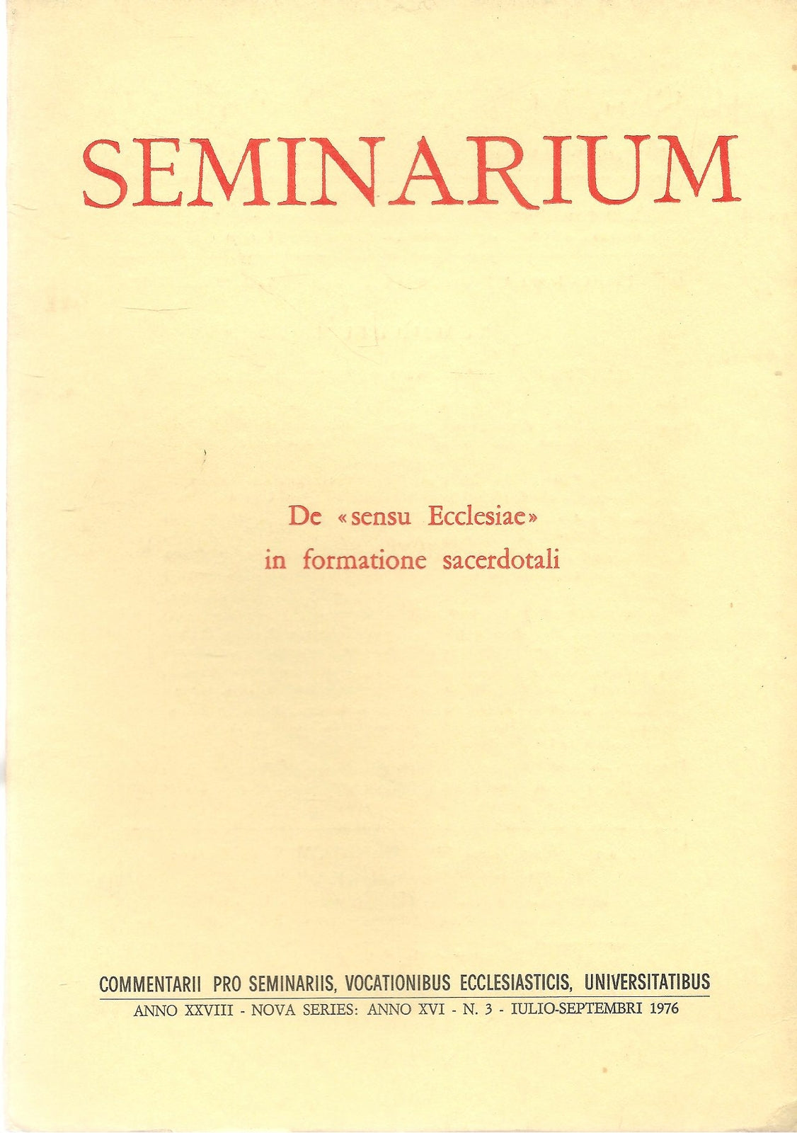 SEMINARIUM N. 3 - 1976 - DE SENSU ECCLESIAE IN FORMARTIONE SACERDOTALI