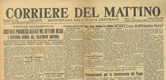CORRIERE DEL MATTINO 6 GENNAIO 1945 - OFFENSIVA BELGIO E BUDAPEST