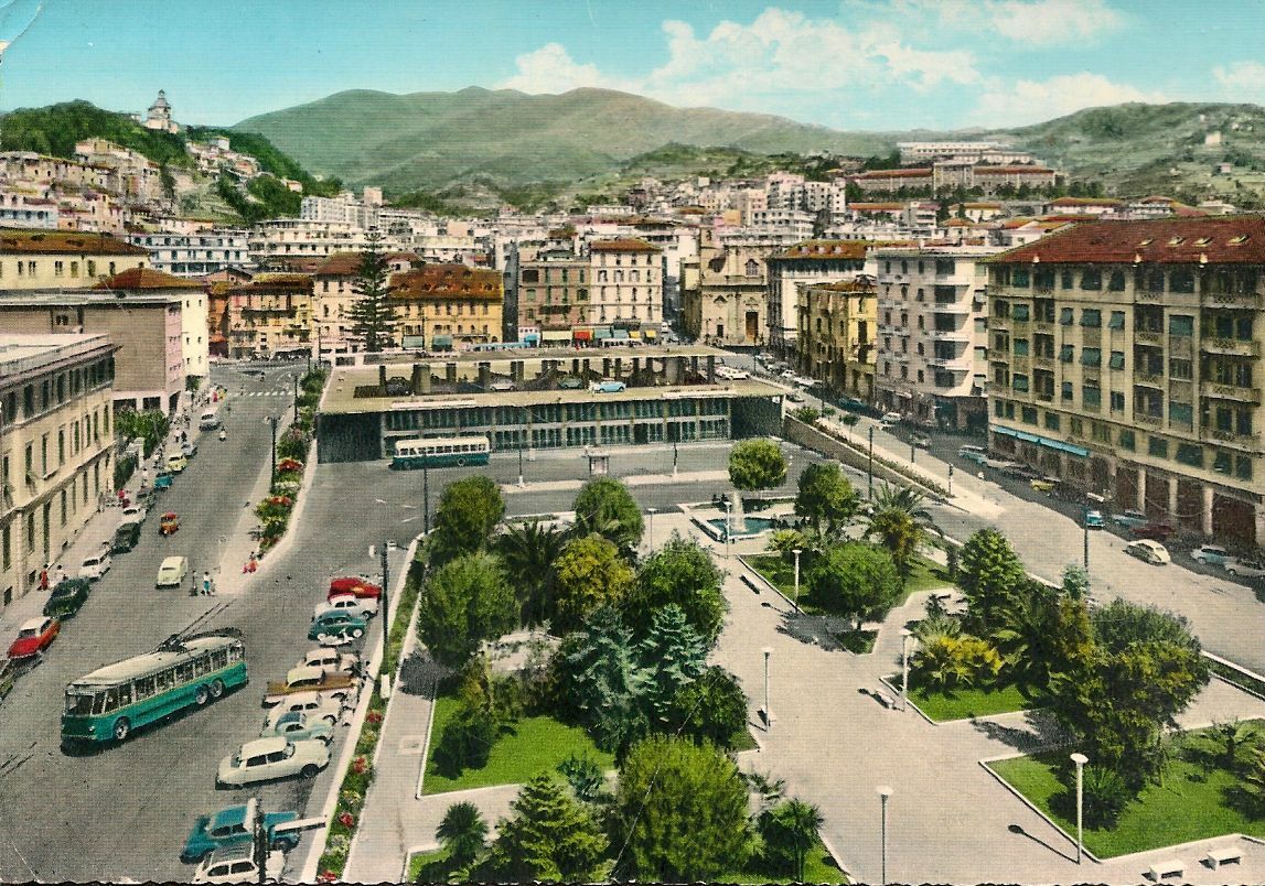 SANREMO - PIAZZA COLOMBO E STAZIONE AUTOLINEE - ACQUARELLATA - V1967