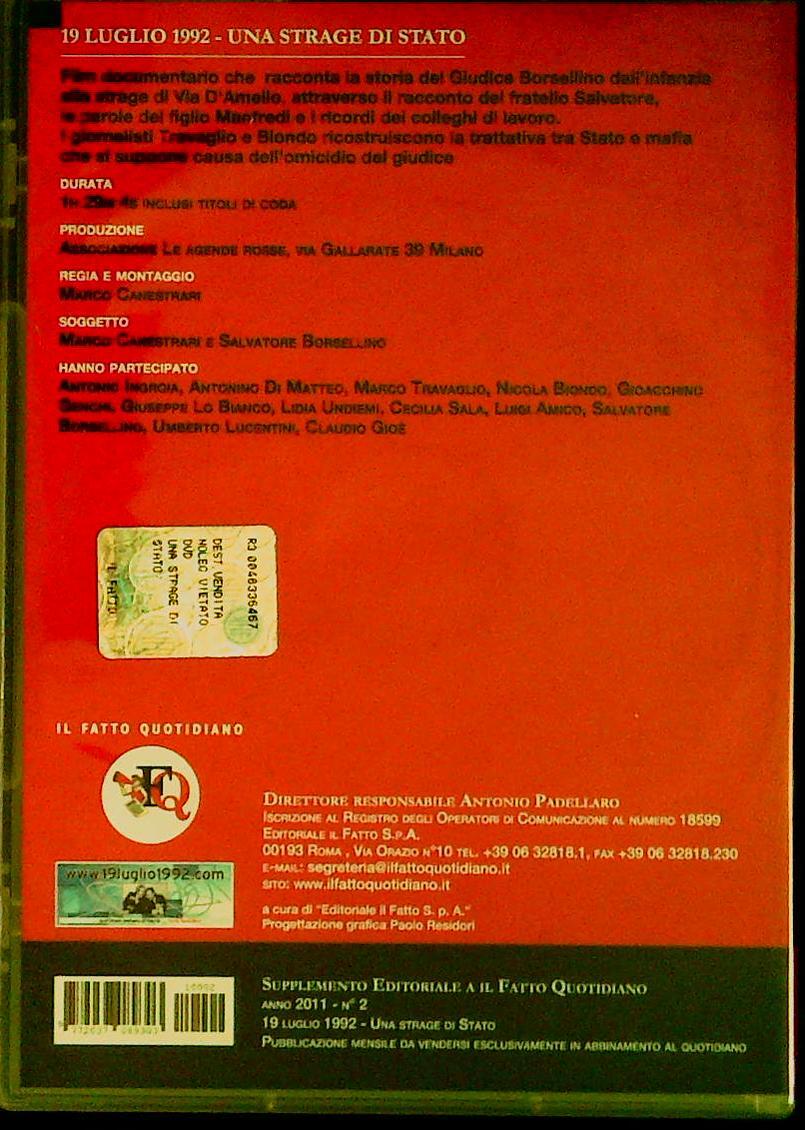 19 LUGLIO 1992. UNA STRAGE DI STATO - DVD