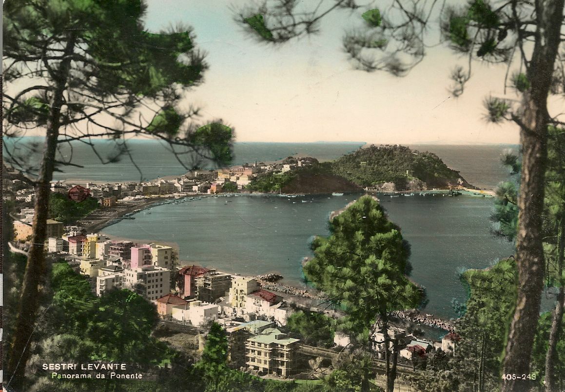 SESTRI LEVANTE - PANORAMA DA PONENTE - ACQUARELLATA - V1959