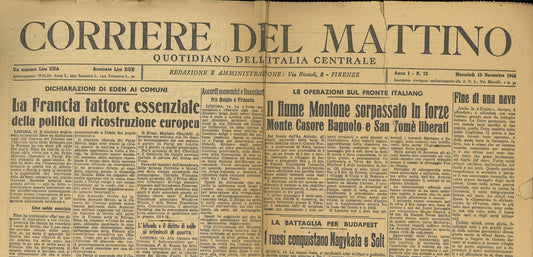 CORRIERE DEL MATTINO 15 NOVEMBRE 1944 - DICHIARAZIONE DI EDEN - OFFENSIVA METZ -