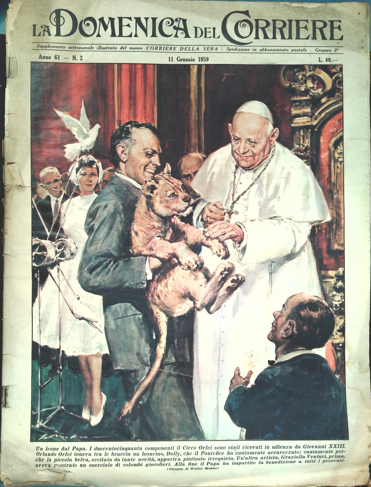 DOMENICA DEL CORRIERE 11 GENNAIO 1959 - ILL. WALTER MOLINO