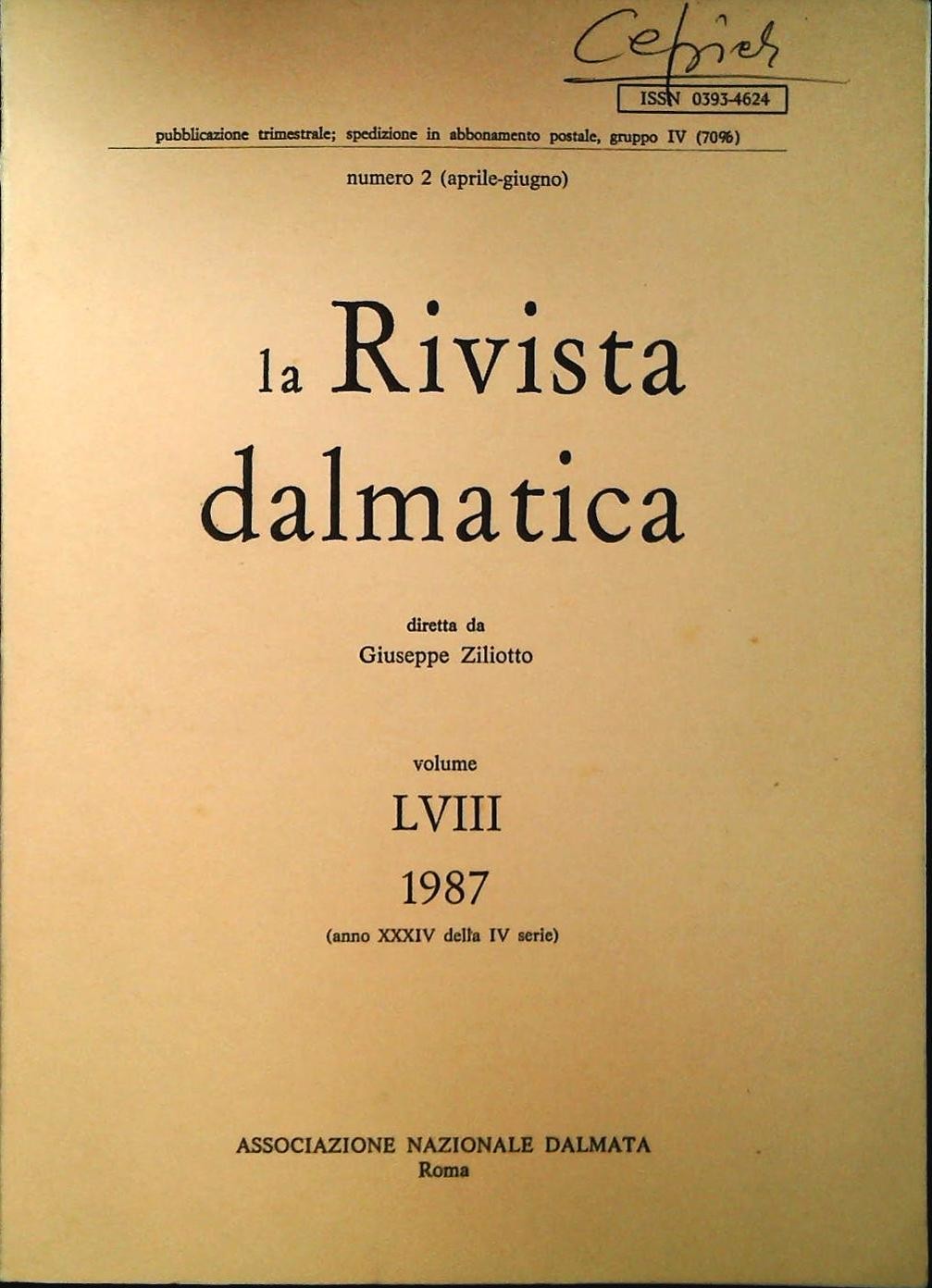 LA RIVISTA DALMATICA N. 58 - 1987
