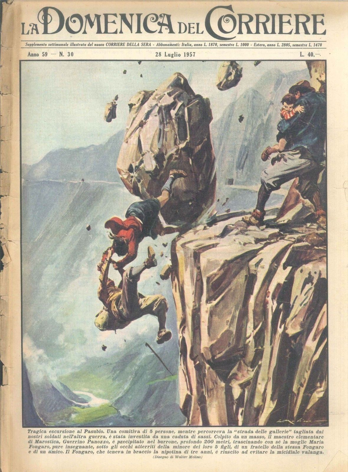 DOMENICA DEL CORRIERE N 30 - 28 LUGLIO 1957 - ILL. WALTER MOLINO