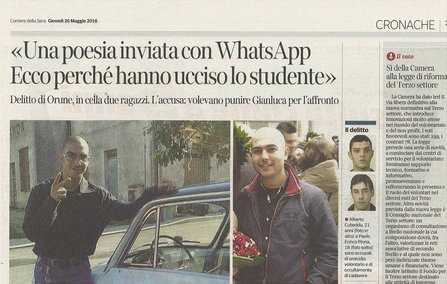 DELITTO DI ORUNE - CLIPPING-RITAGLIO DI GIORNALE