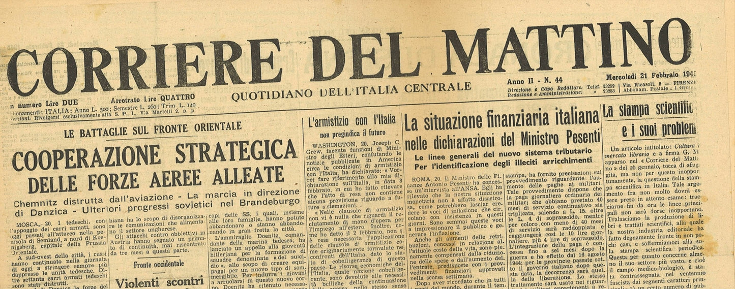 CORRIERE DEL MATTINO 21 FEBBRAIO 1945 - FRONTE ORIENTALE DANZICA