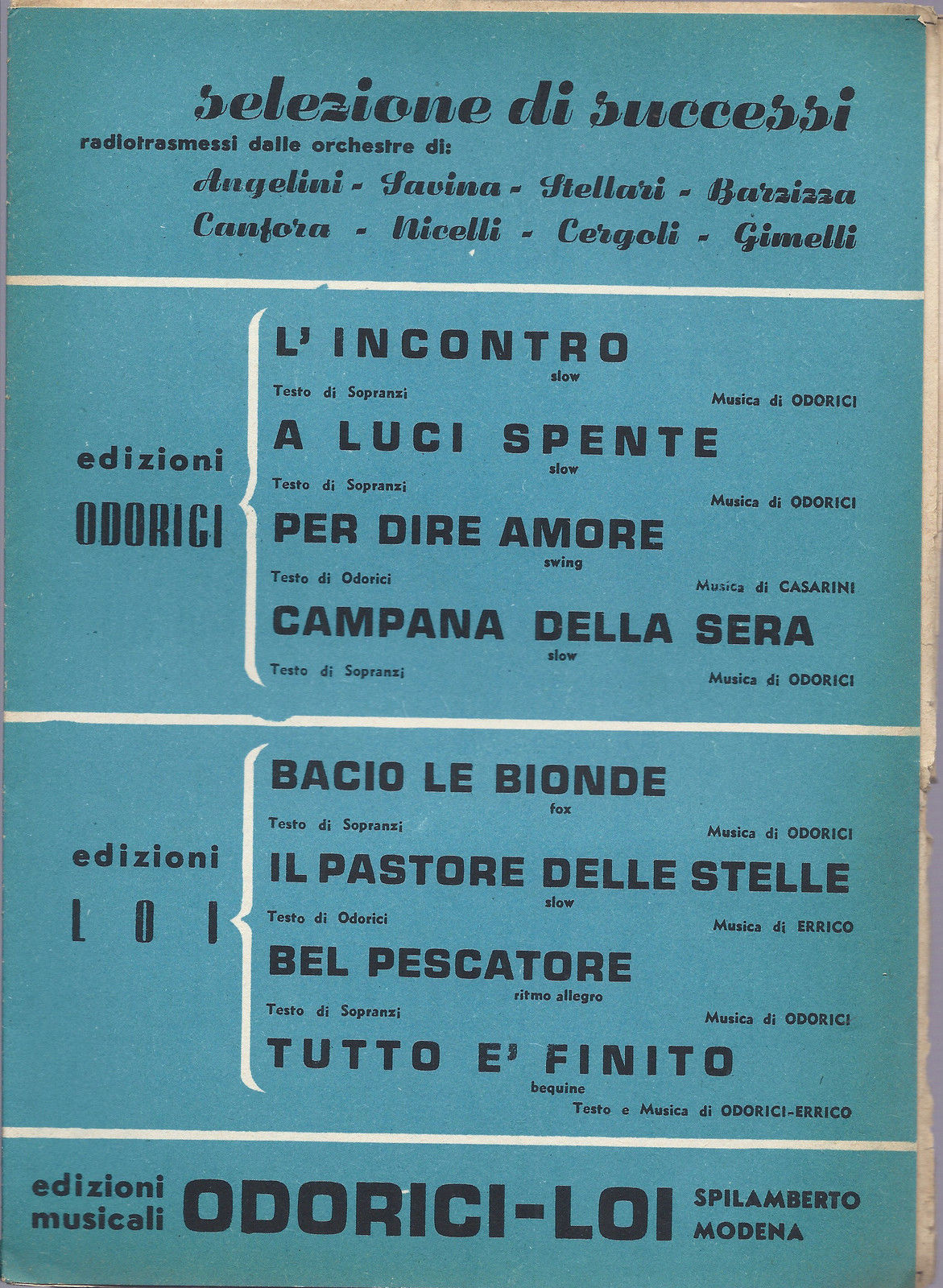 SELEZIONE DI SUCCESSI - 8 Brani di Odorici, Casarini e Errico # SPARTITO