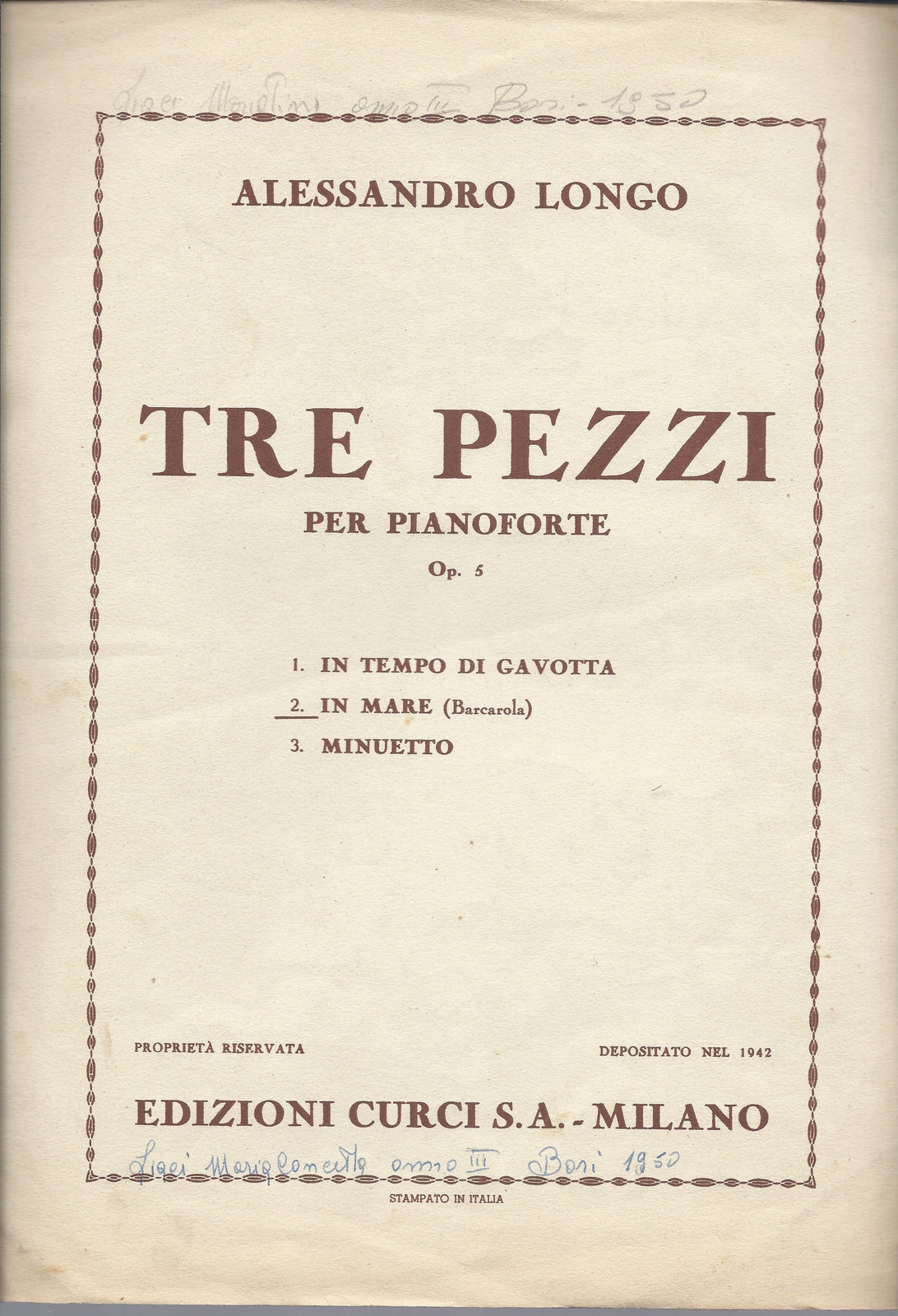 IN MARE   Barcarola di Alessandro Longo -- SPARTITO