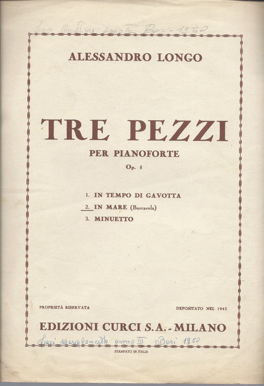 IN MARE   Barcarola di Alessandro Longo -- SPARTITO