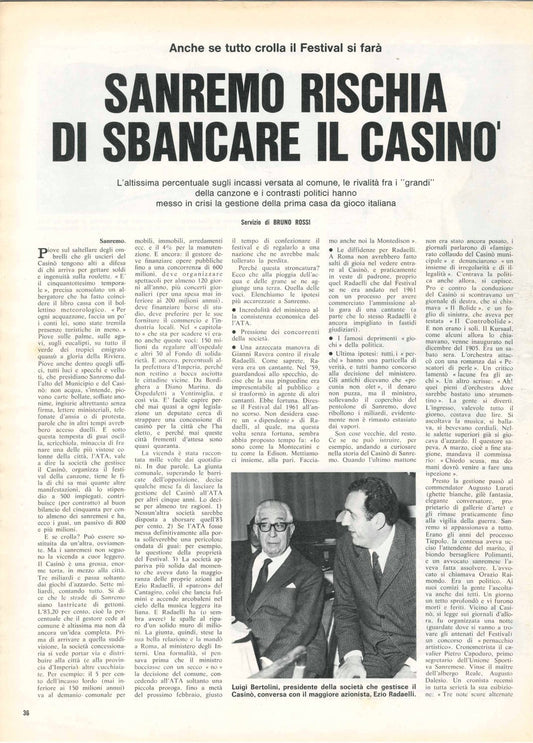 SANREMO RISCHIA DI SBANCARE IL CASINO' - CLIPPING
