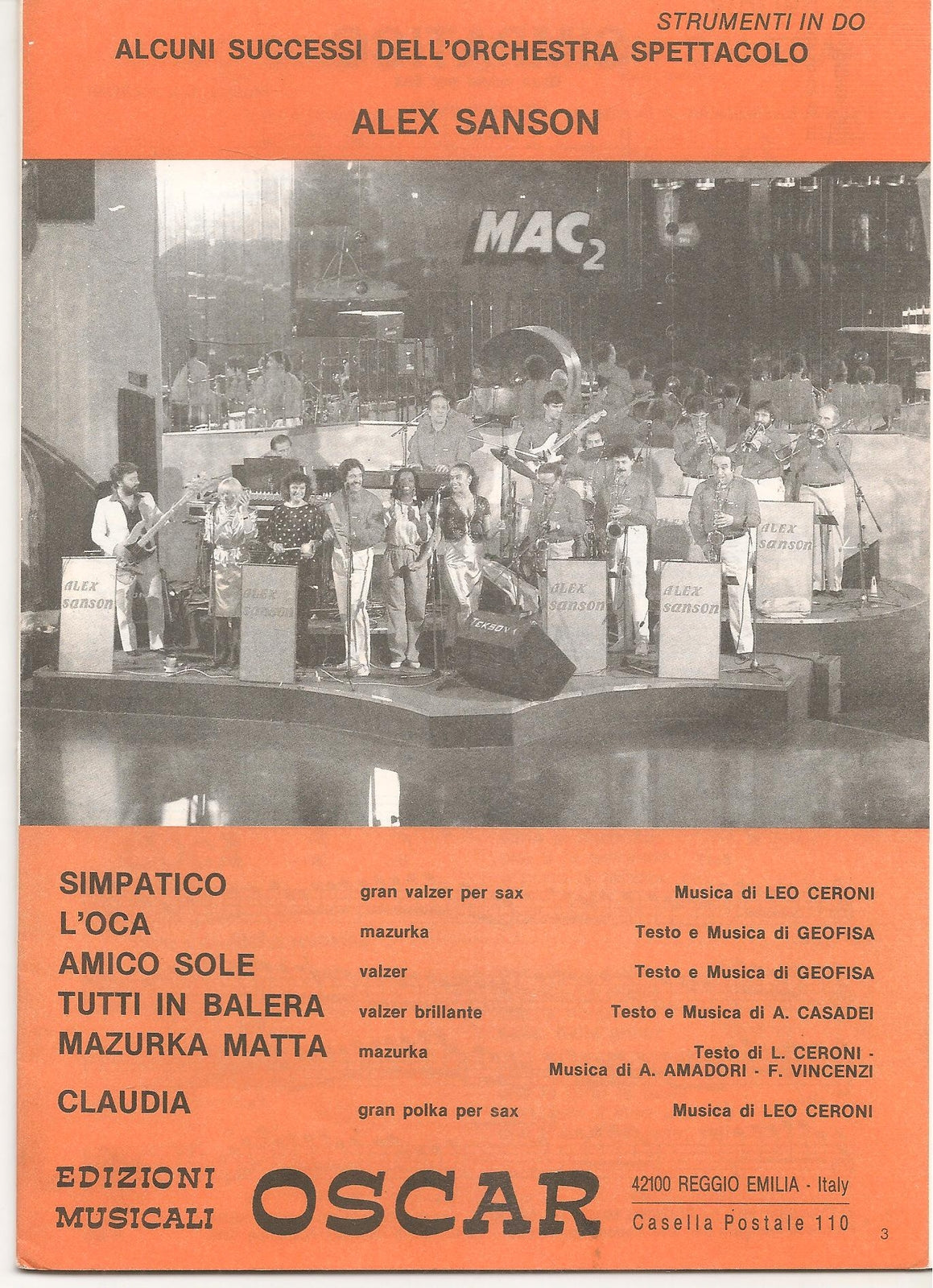 ORCHESTRA ALEX SANSON - SEI BRANI - SPARTITO-SHEET MUSIC