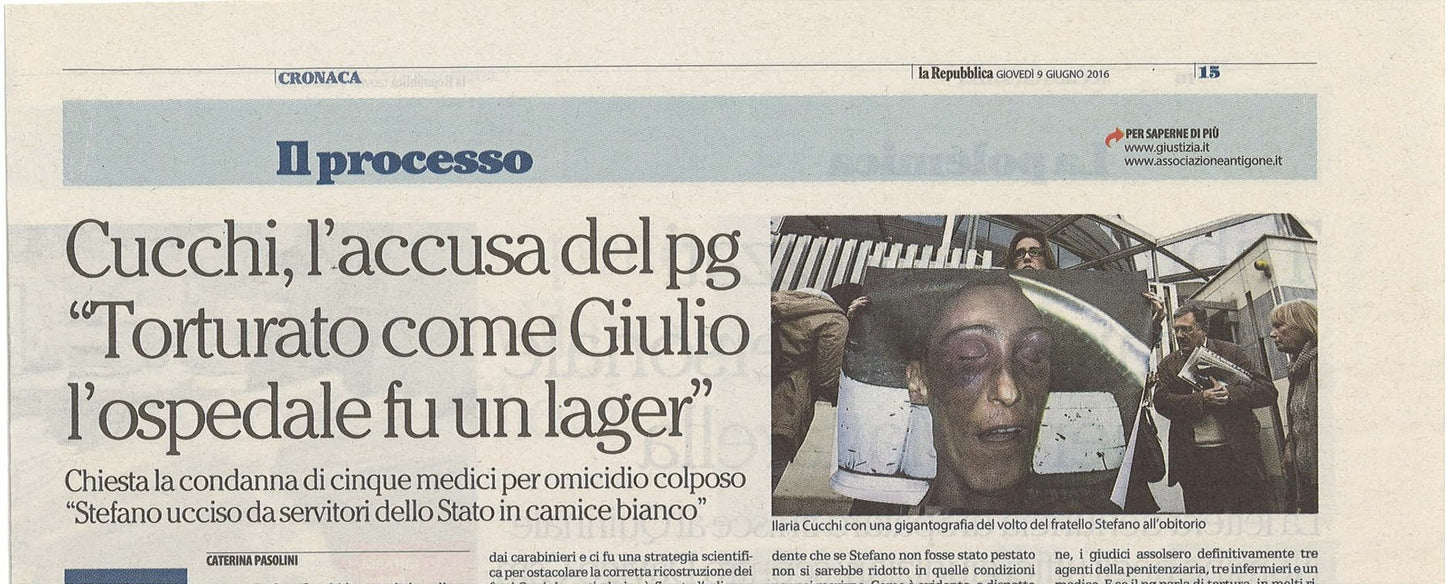 CUCCHI. L'ACCUSA DEL PG TORTURATO COME GIULIO ...- CLIPPING-RITAGLIO DI GIORNALE
