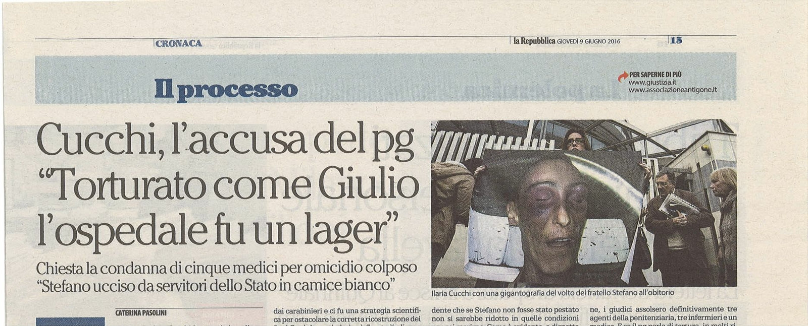 CUCCHI. L'ACCUSA DEL PG TORTURATO COME GIULIO ...- CLIPPING-RITAGLIO DI GIORNALE