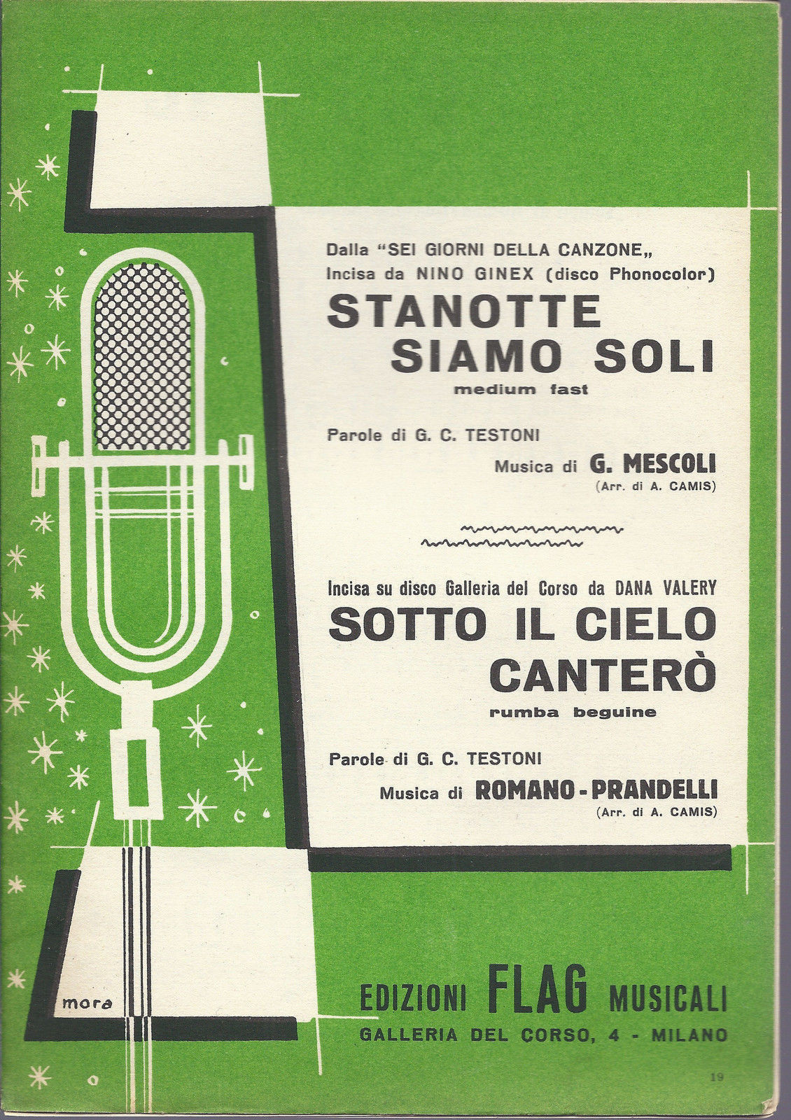 STANOTTE SIAMO SOLI Mescoli  SOTTO IL CIELO CANTERO' Romano-Prandelli # SPARTITO