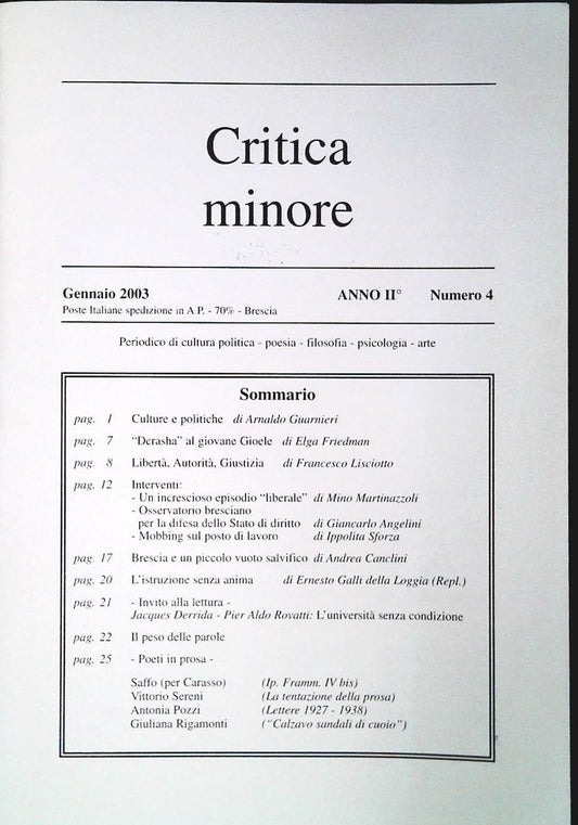 CRITICA MINORE - GENNAIO 2003